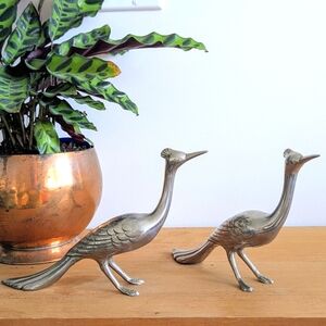 Mid-century Modern Metal Peacock Pair Figurines Silver Tone